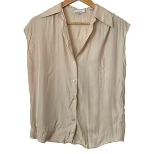 Vince Beige Sleeveless Silk Blend Button Up Collared Blouse Top • Size XS